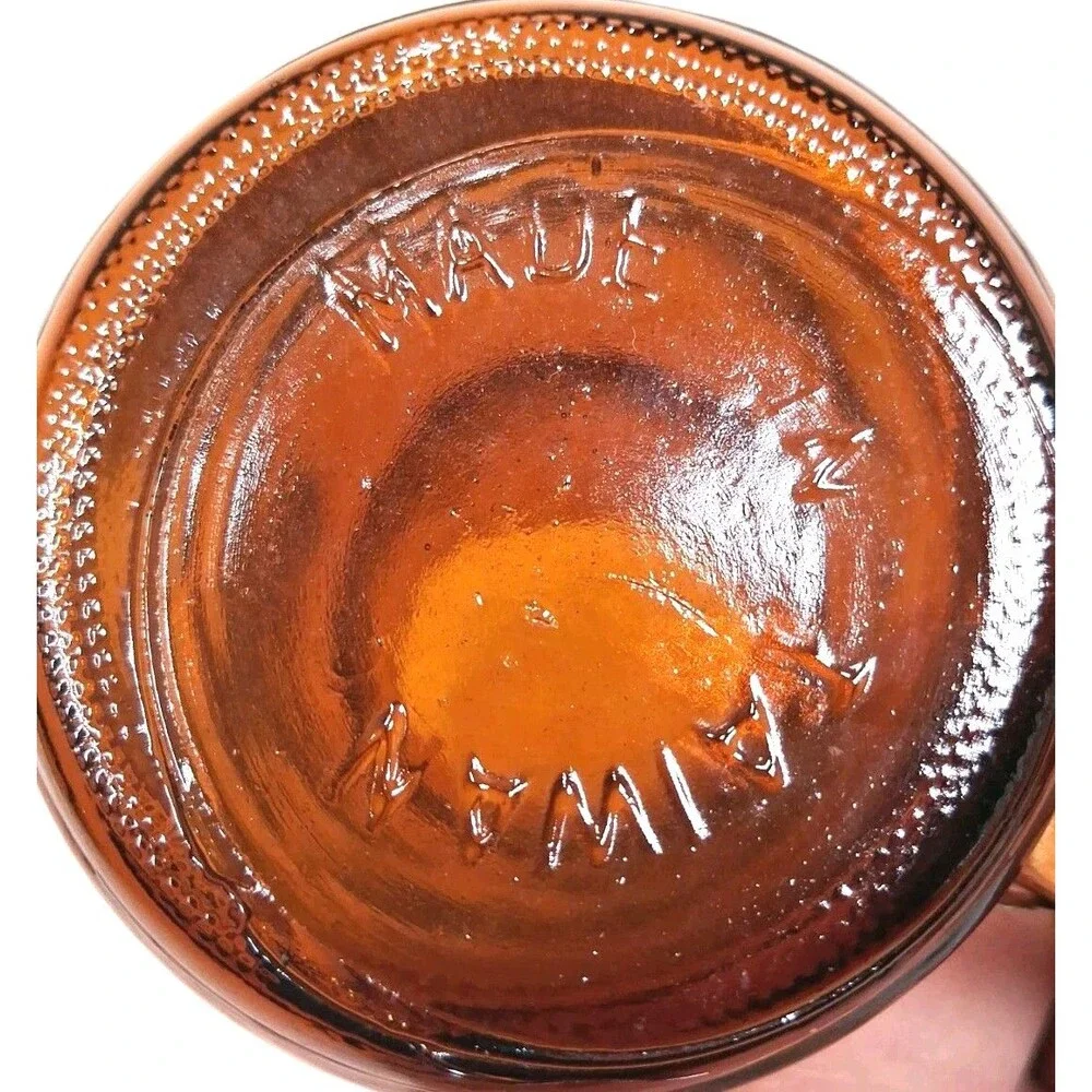 Vintage Amber Glass Beer Mugs Wood Handle Set Of 4 Saloon Mancave